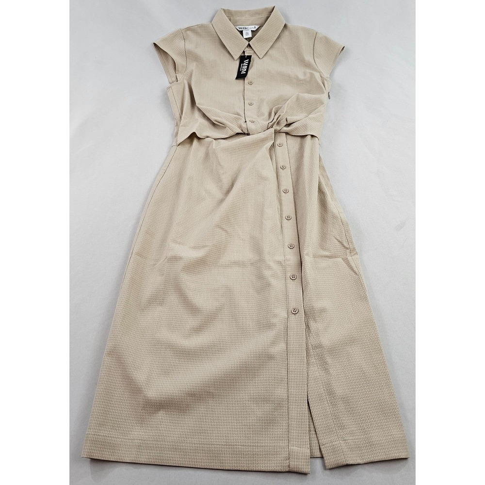 White House Black Market Seersucker Shirt Dress Beige Sz 2 570388666 NEW